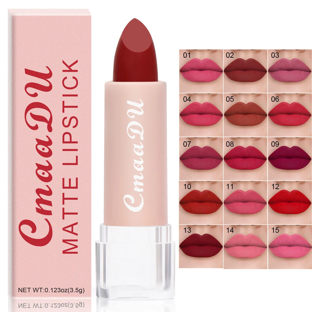 1PC Matte Nude Lipstick Waterproof Long Lasting Non-stick Red Pink Velvet Lipsticks Women Makeup Cosmetic 15 Colors 13 14