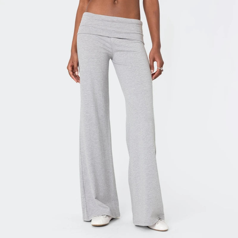 Casual Wide Leg Sweatpants Fold Over Low Rise Flare Yoga Lounge Pants