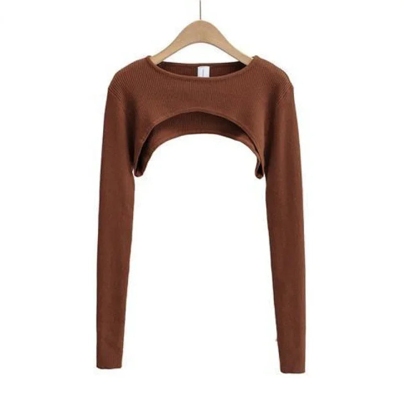 Women Long Sleeve Crop Top Y2k Aesthetic Clothes O-neck