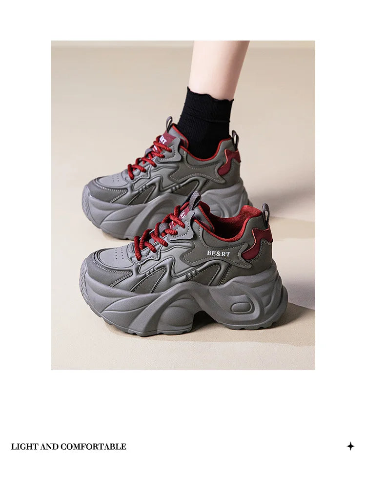 Air Mesh Genuine Leather Vulcanize High Brand Comfy Chunky Sneaker Loafer Platform Women Shoes