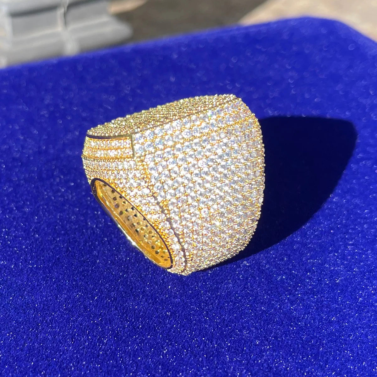 Bubble Letter Iced Out Ring for Men Real Gold Plated Prong Setting Copper CZ Stones
