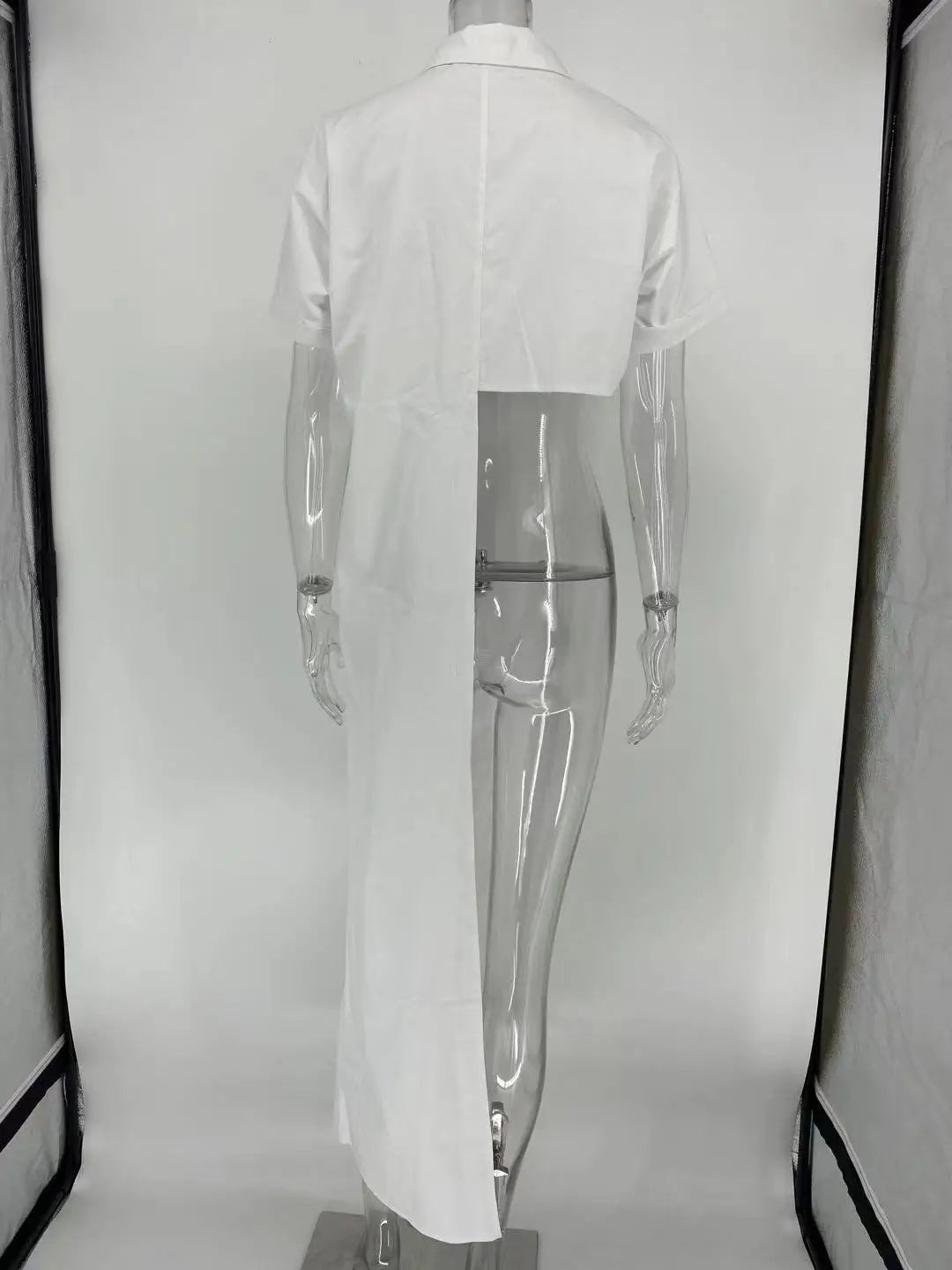 Asymmetric Women Top Lapel Button Up Short Sleeve Autmn Cardigans Y2k Shirt Tees White Blouses