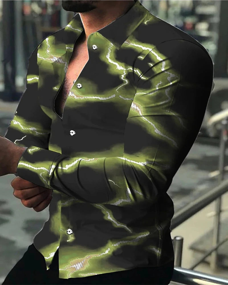 Men's Shirt Polo Button Shirt Casual Western Print Top Men's Cardigan Top