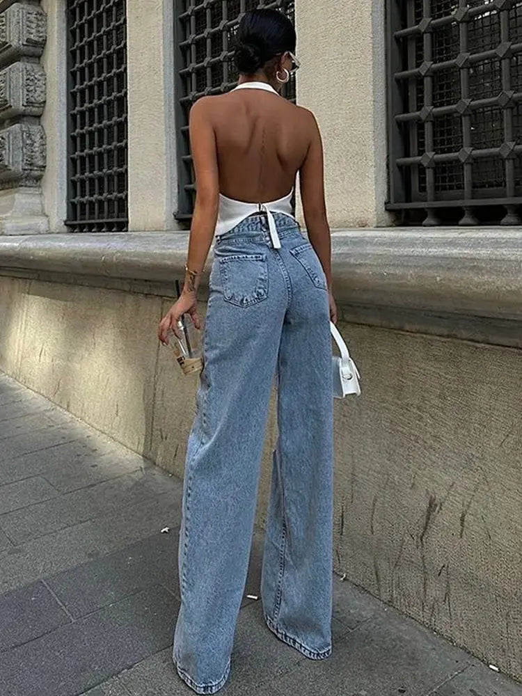 2025 Designer Women's Jeans Pant Blue Denim With Sheer Mesh Knee Panels Hip Hop Style Distressed High Waist Streetwear Trousers