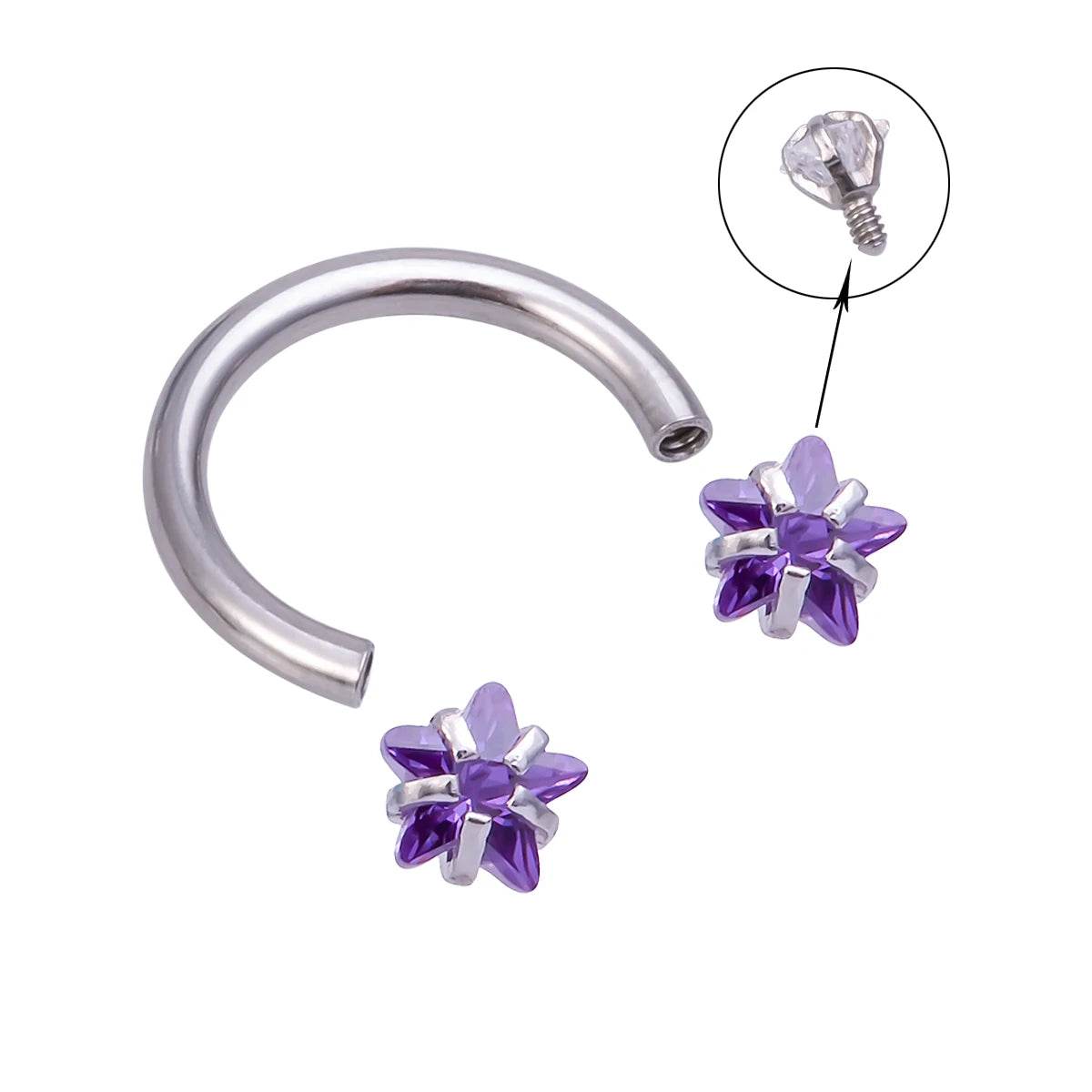 1pc Star Round Zircon Horseshoe Septum Piercing Nose Ring Hoop Eyebrow Lip Ring 8mm 16G - Fashionqueene.com