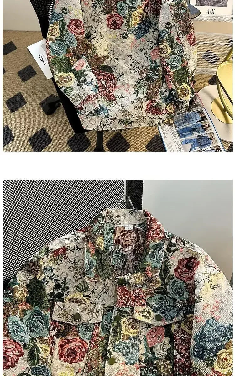 Men's Fashionable Denim Jacket High Quality Cross-Border Style Loose Fit Casual Scene Jacquard Lapel Jacket