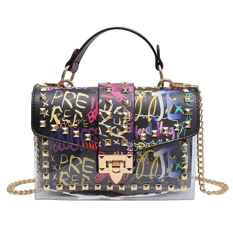 Women Studded Graffiti Crossbody Bags Fashion Shoulder Bag For Ladies High Quality STYLE 1B