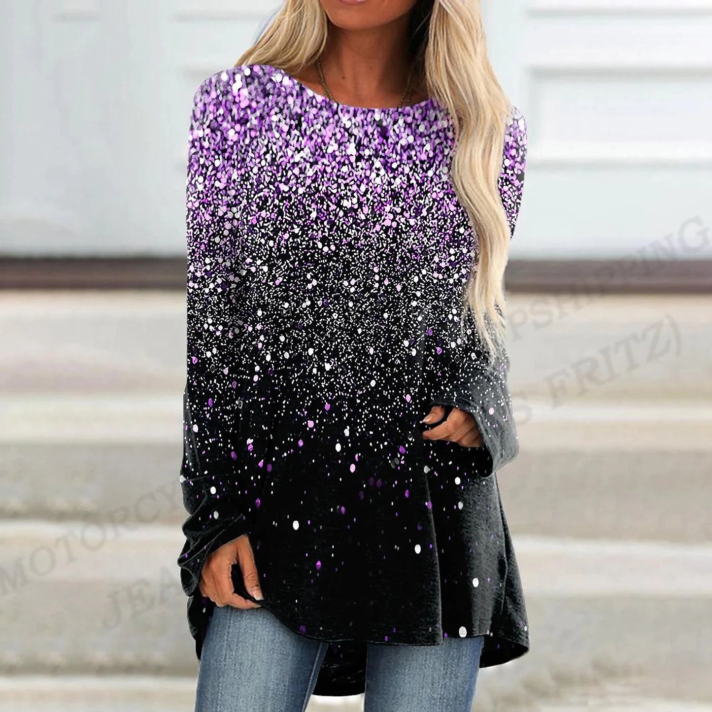 Womens Long Sleeve T-shirts Loose Casual Tops Tees O-Neck Oversized
