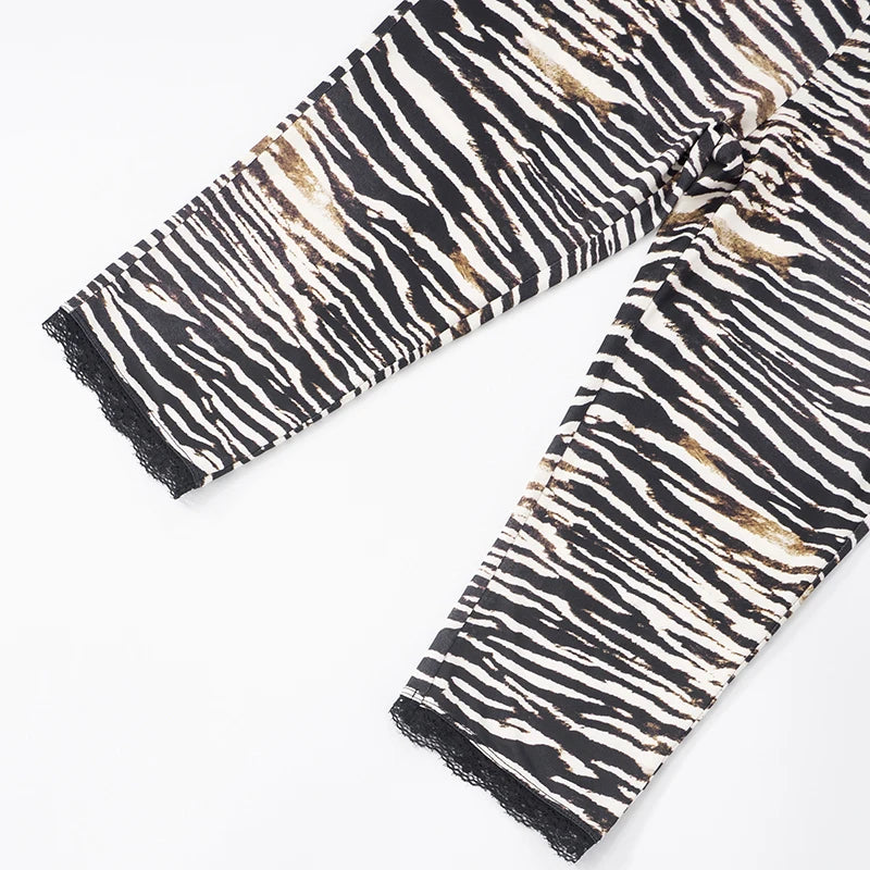 Lace Edge Bow Decoration Leopard Print Slim Seven Pants Summer