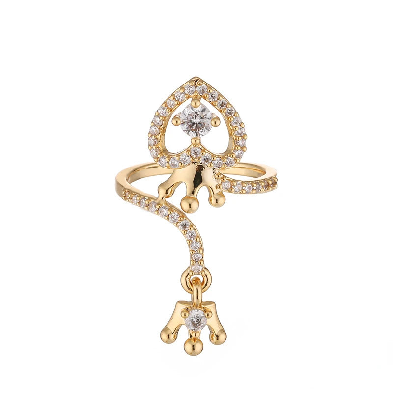 Dainty Crown Nail Rings for Women Full Zircon Fingernail Adjustable Tip Nail Cap Loop Ring Gold color-F United States