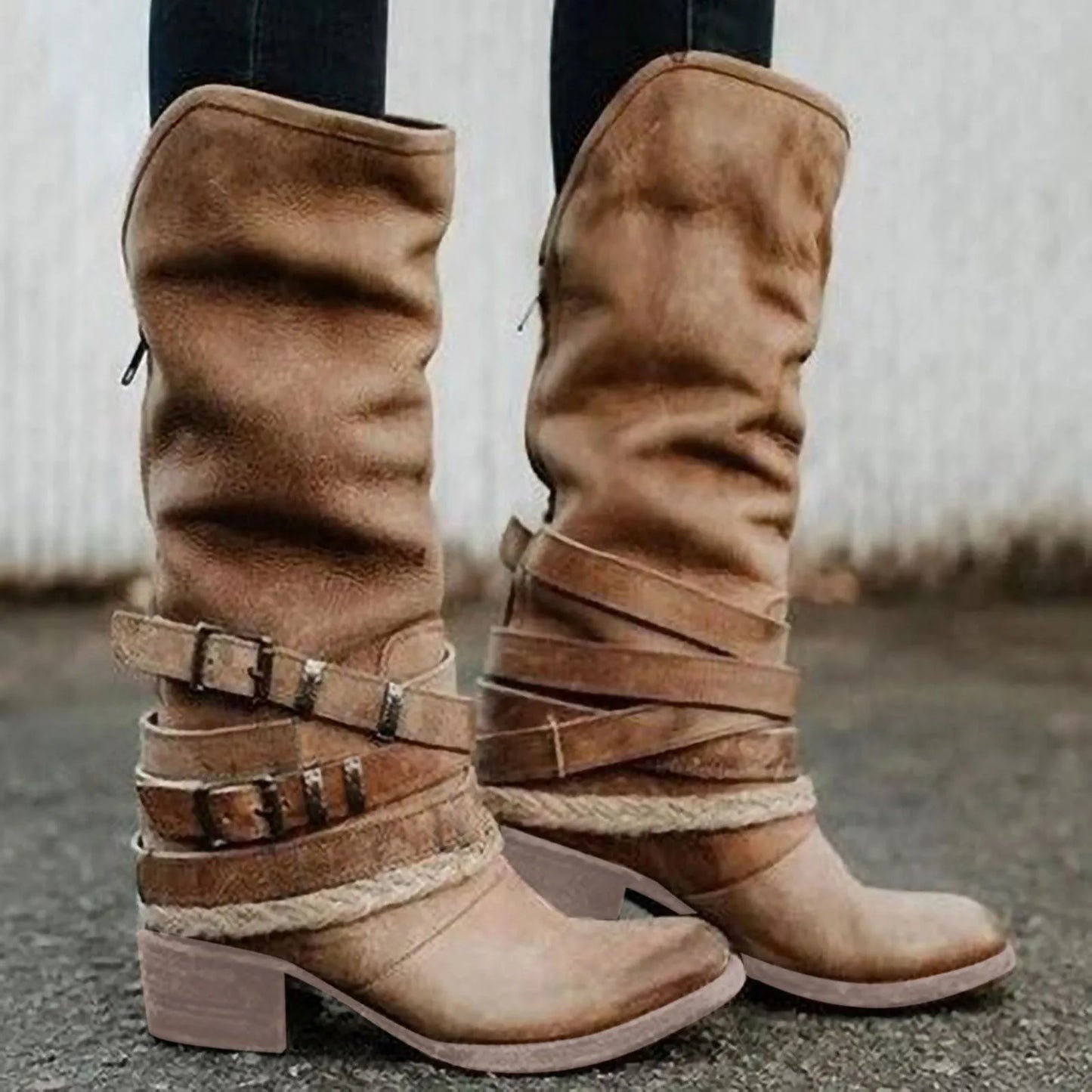 Womens Boots Knee High Wide Calf Heel Pointed Toe Nine Half Boots Brown / 38 / United States Brown / 39 / United States
