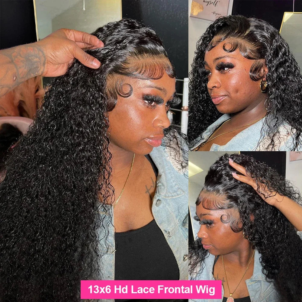 40inch Water Wave Curly Lace Frontal Wigs Deep Wave Lace Frontal 360 Full Human Hair