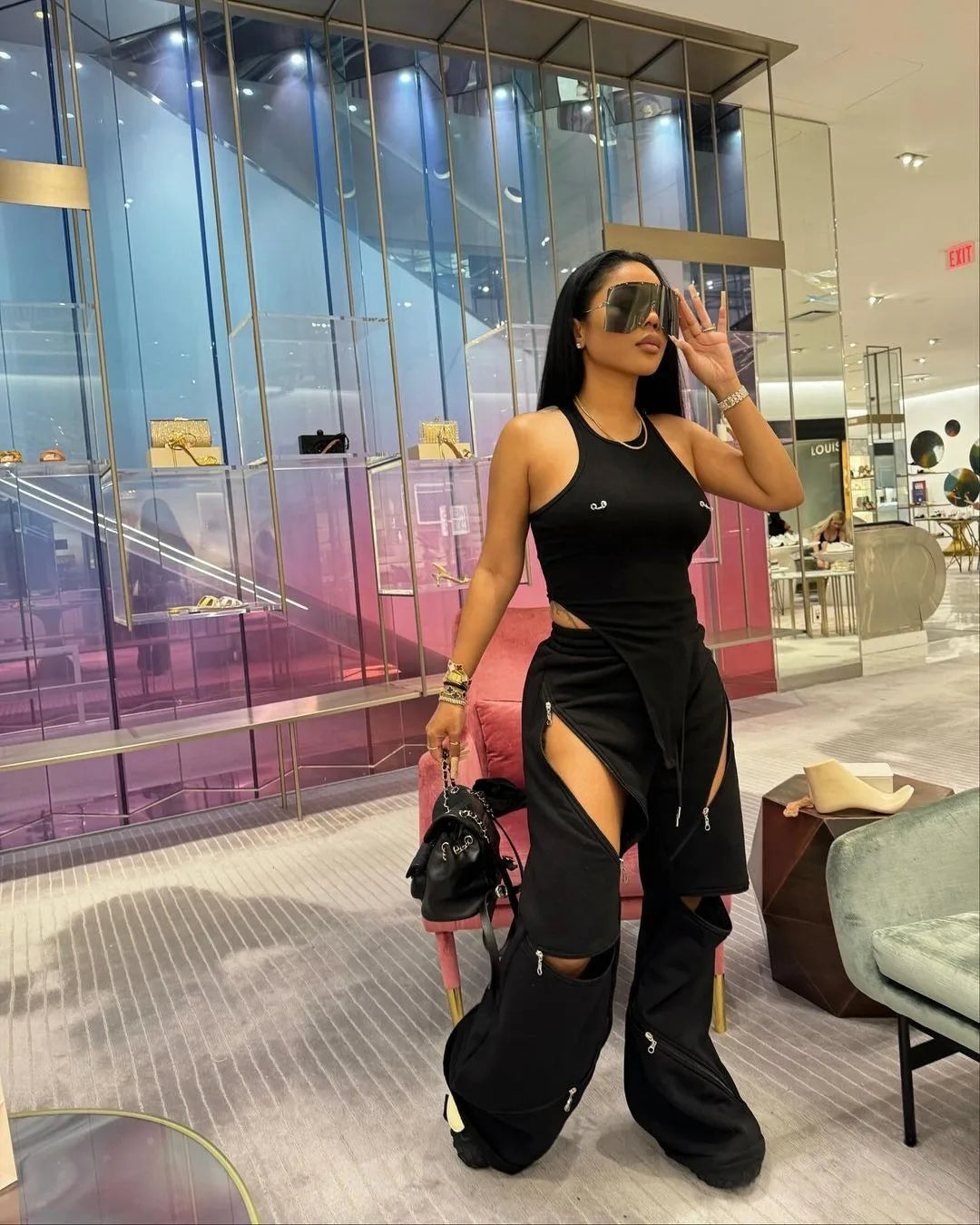 Basic Zipper Adjust Hole Women Wide Leg Loose Joggers Pants Fall Winter Active Loose Sporty Sweatpants