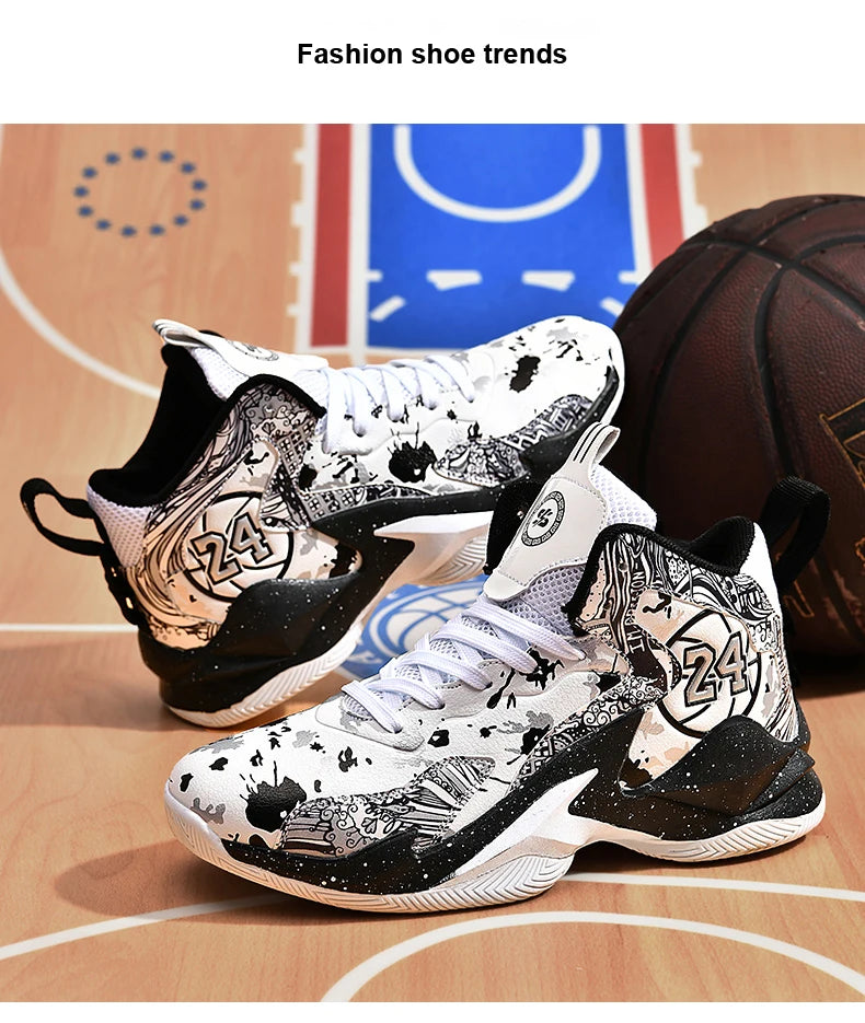 Men's Basketball Breathable Outdoor Shoes Fashion Graffiti Training Shoes