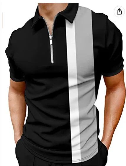 Men's 3D Flag Pattern Printed Short Sleeve POLO Shirt Zipper Men's T-Shirt
