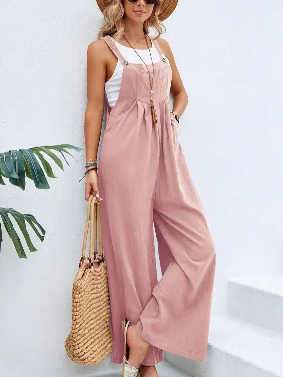 Women's jumpsuit with wide legs, long pants, high waist, casual pocket, street wear