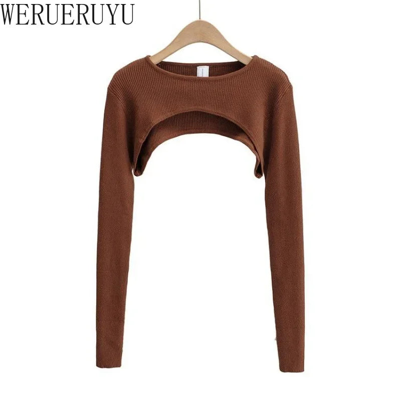 Women Long Sleeve Crop Top Y2k Aesthetic Clothes O-neck