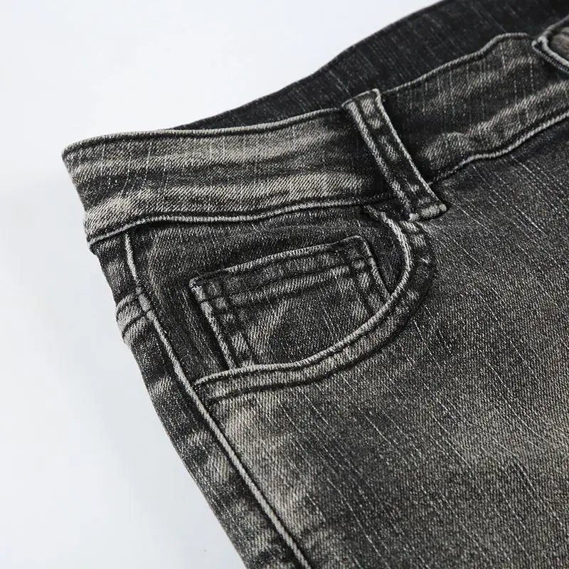 Beaded Embroidered Micro Slim Flare Jeans Street Y2k