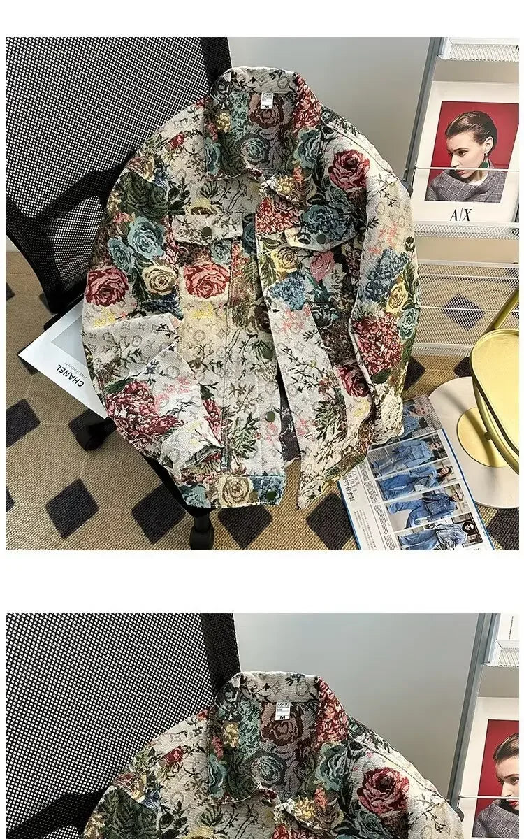 Men's Fashionable Denim Jacket High Quality Cross-Border Style Loose Fit Casual Scene Jacquard Lapel Jacket