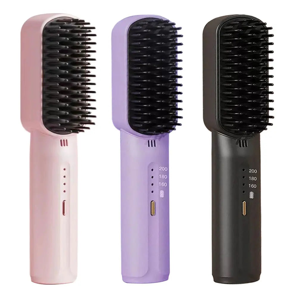 Cordless Electric Hot Comb Rechargeable Portable Straightening Brush Anti-Scald Hair Straightener Comb 3 Temp Settings for Women Pink / United States Black / United States