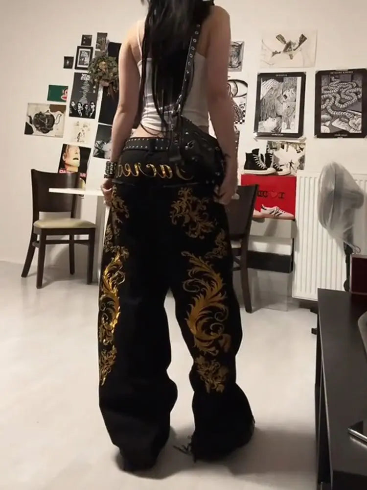 Dragon Print Straight Jeans Harajuku Hip Hop Y2k Pants Baggy Jeans