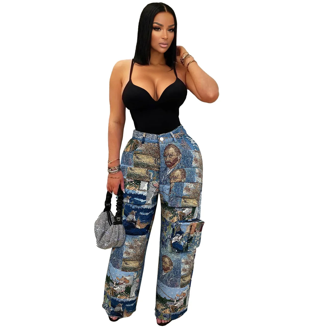 3D Print Wide Leg Cargo Active Hip Hop Straight Sweatpants Trousers