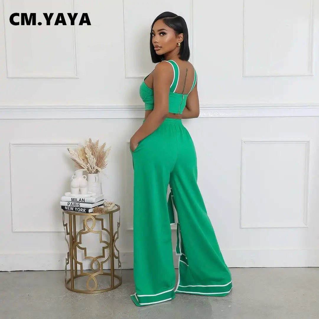 Striped Patchwork Bowknot Split Wide Leg Jogger Trousers
