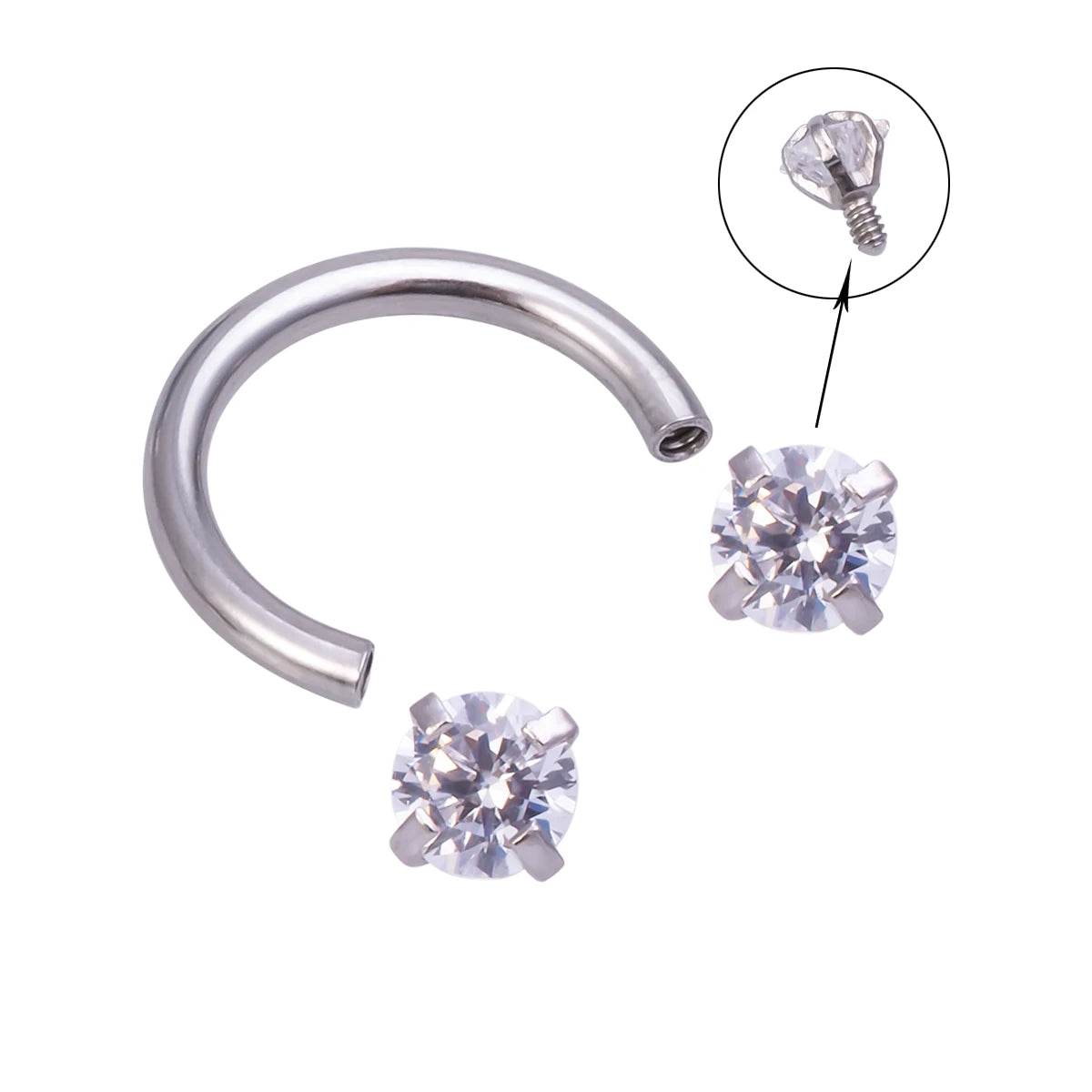 1pc Star Round Zircon Horseshoe Septum Piercing Nose Ring Hoop Eyebrow Lip Ring 8mm 16G - Fashionqueene.com