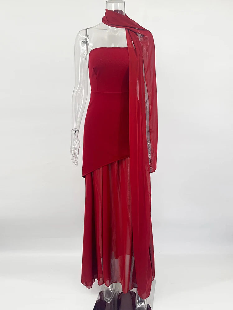 Strapless Dress With Ribbon Female Elegant Sleeveless Mesh Beach Vacation Long Dress Red / S Red / M Red / L Red / S-Red / M-Red / L-Blue / L-Yellow / S-Yellow / M-Yellow / L-Blue / S-Blue / M-Coffee / L-Coffee / M-Coffee / S-Wine Red / L-Wine Red / M-Wine Red / S-Black / L-Black / M-Black / S-White / L-White / M-White / S-