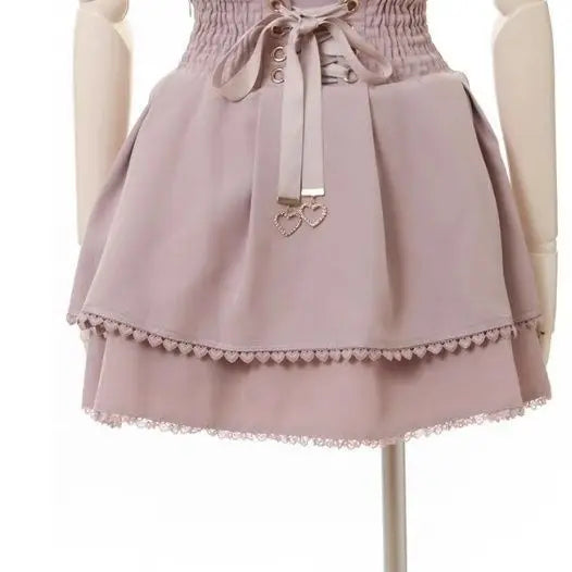 Mini Cake Skirts Womens Jupe Fairy Bandage Lolita High Waist Y2k Aesthetic Sweet Lace Gothic