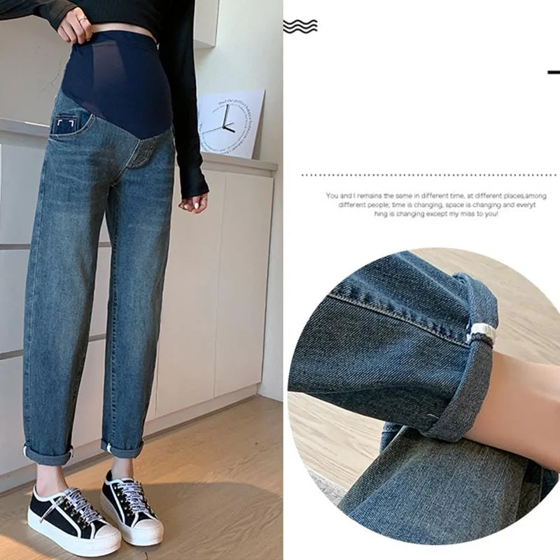 Maternity Jeans Denim Adjustable Belly Wide Leg Pants for Pregnant Women Loose