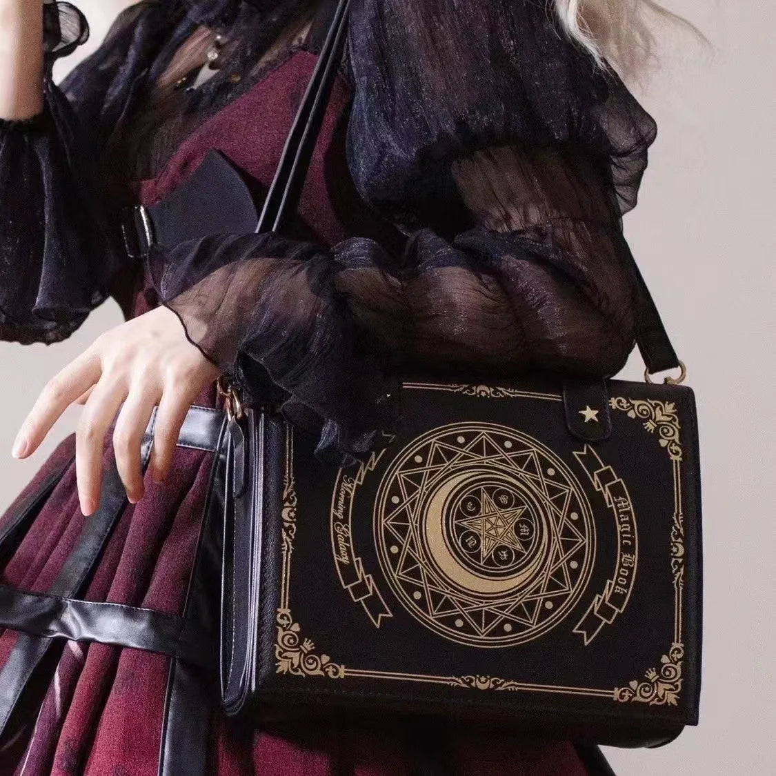 Gothic Square Black Shoulder Bag Luxury Designer Handbags Messenger Tote Bags Women