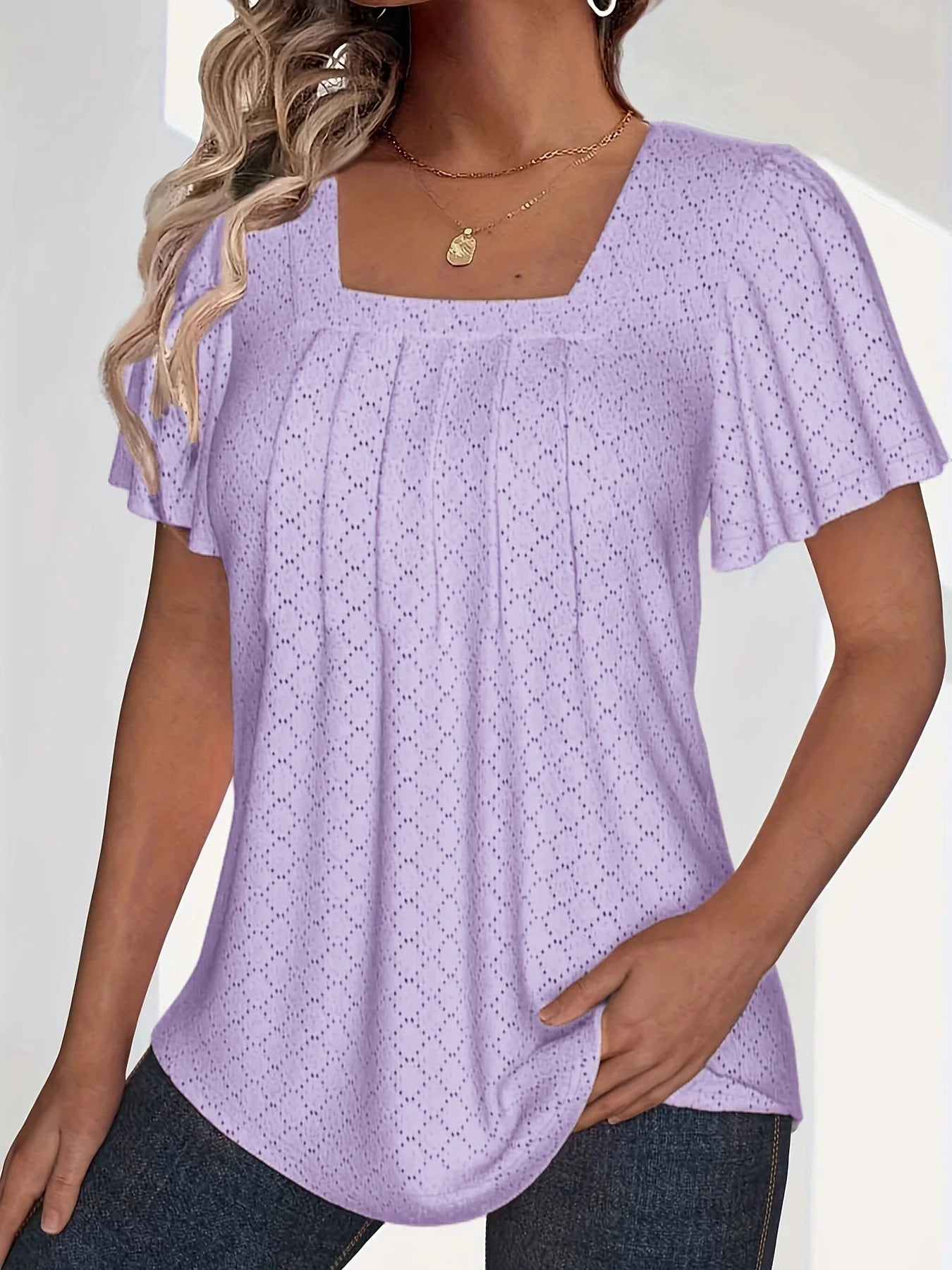 Plus size spring and summer fashionable and elegant hollow tops for women