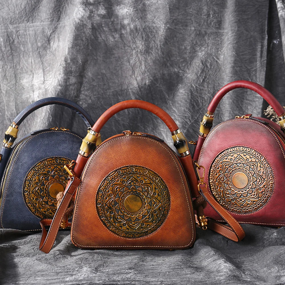 MOTAORA Luxury Handmade Embossed Women Crossbody Bag New Retro Genuine Leather Shell Bag