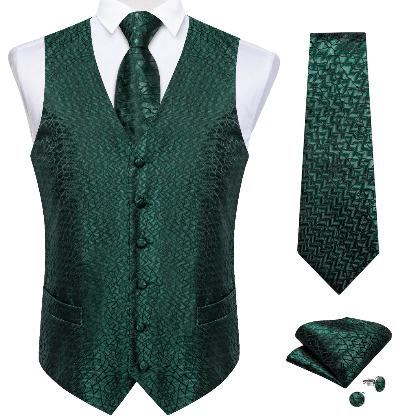 Luxury Paisley Men's Suit Vest Black Pink Red Wedding Prom Tuxedo Waistcoat Necktie Handkerchief Cufflink Sleeveless Jacket Vest