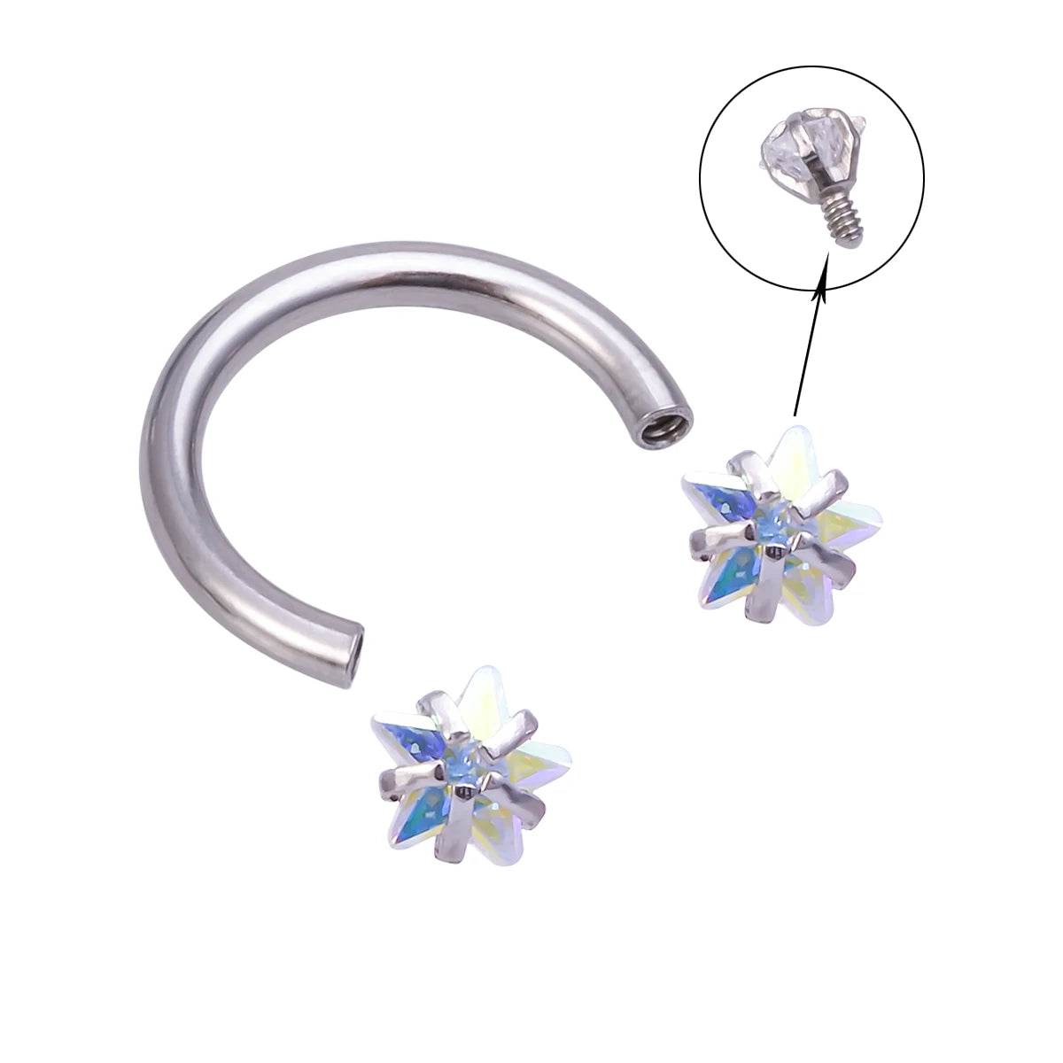 1pc Star Round Zircon Horseshoe Septum Piercing Nose Ring Hoop Eyebrow Lip Ring 8mm 16G - Fashionqueene.com