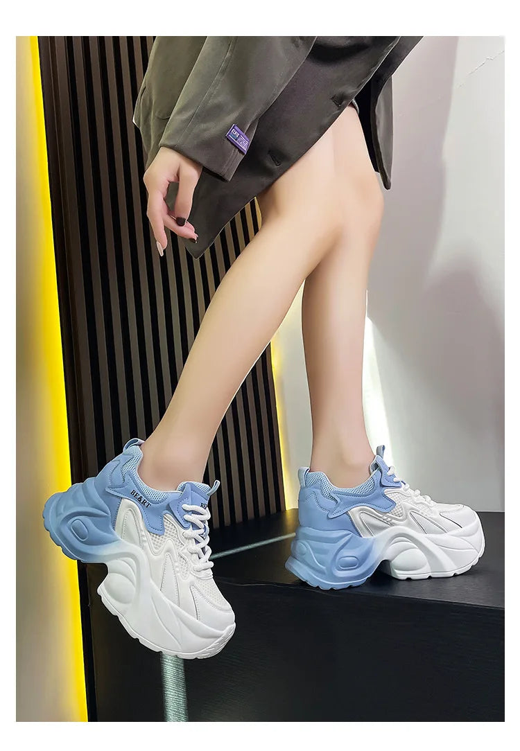 Air Mesh Genuine Leather Vulcanize High Brand Comfy Chunky Sneaker Loafer Platform Women Shoes