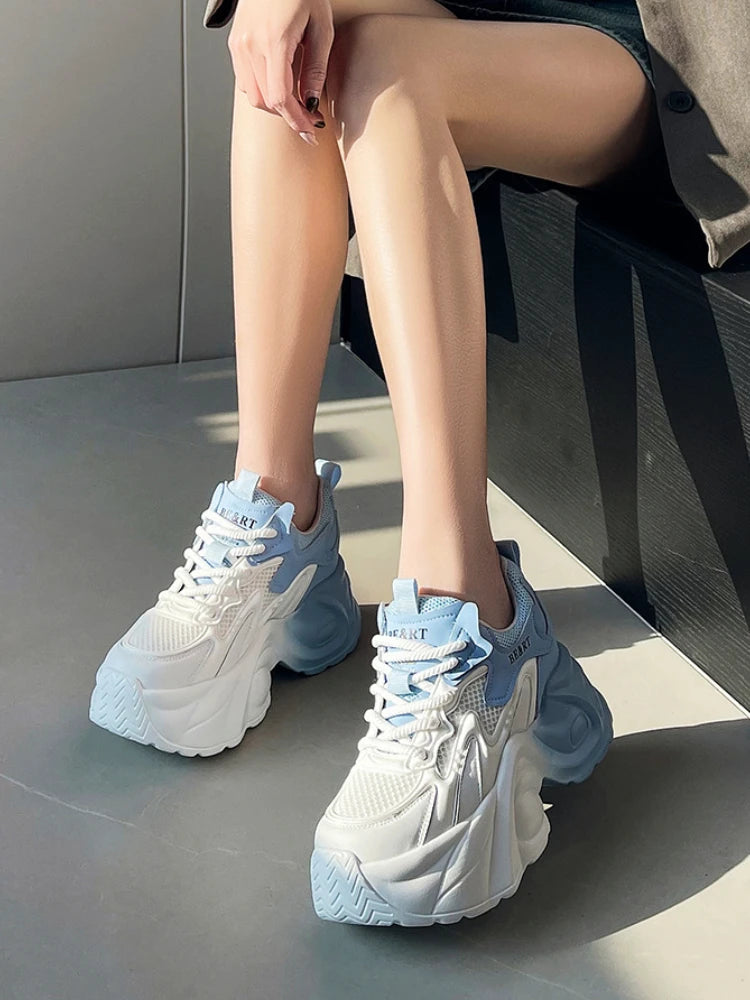 Air Mesh Genuine Leather Vulcanize High Brand Comfy Chunky Sneaker Loafer Platform Women Shoes