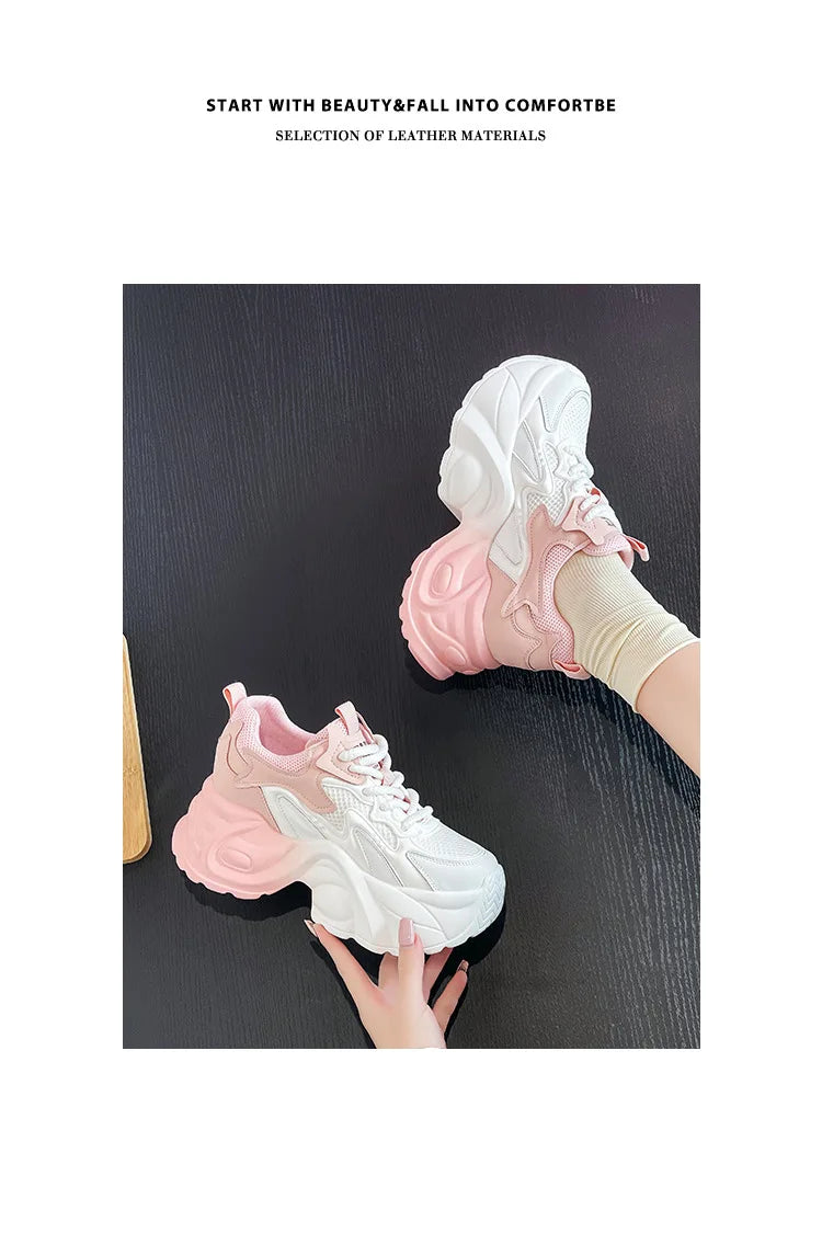 Air Mesh Genuine Leather Vulcanize High Brand Comfy Chunky Sneaker Loafer Platform Women Shoes