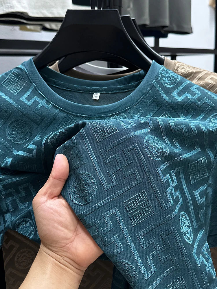 Silk Breathable Short Sleeve Men O-neck Top Cool Comfortable T-shirt