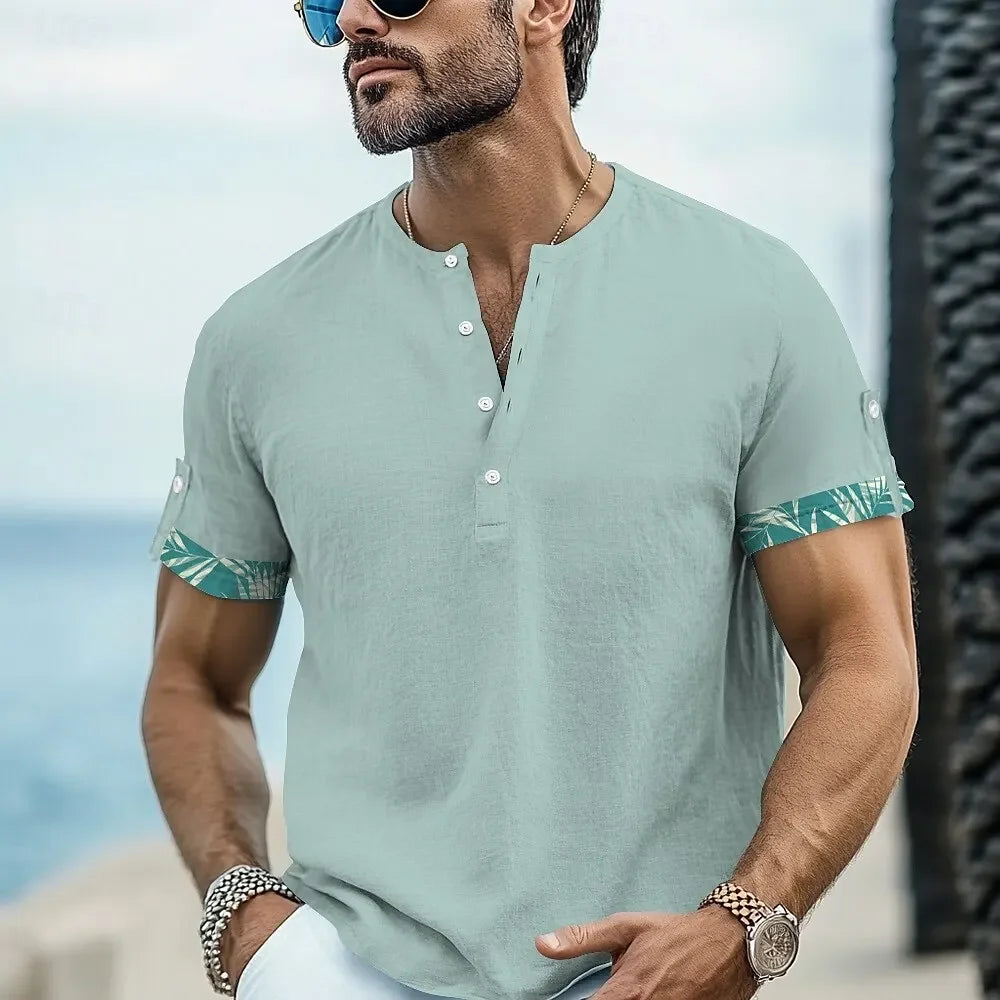 Solid Color Casual Shirt - Fashionable Street Style - Business Linen Material - Men's Short Sleeve Shirt