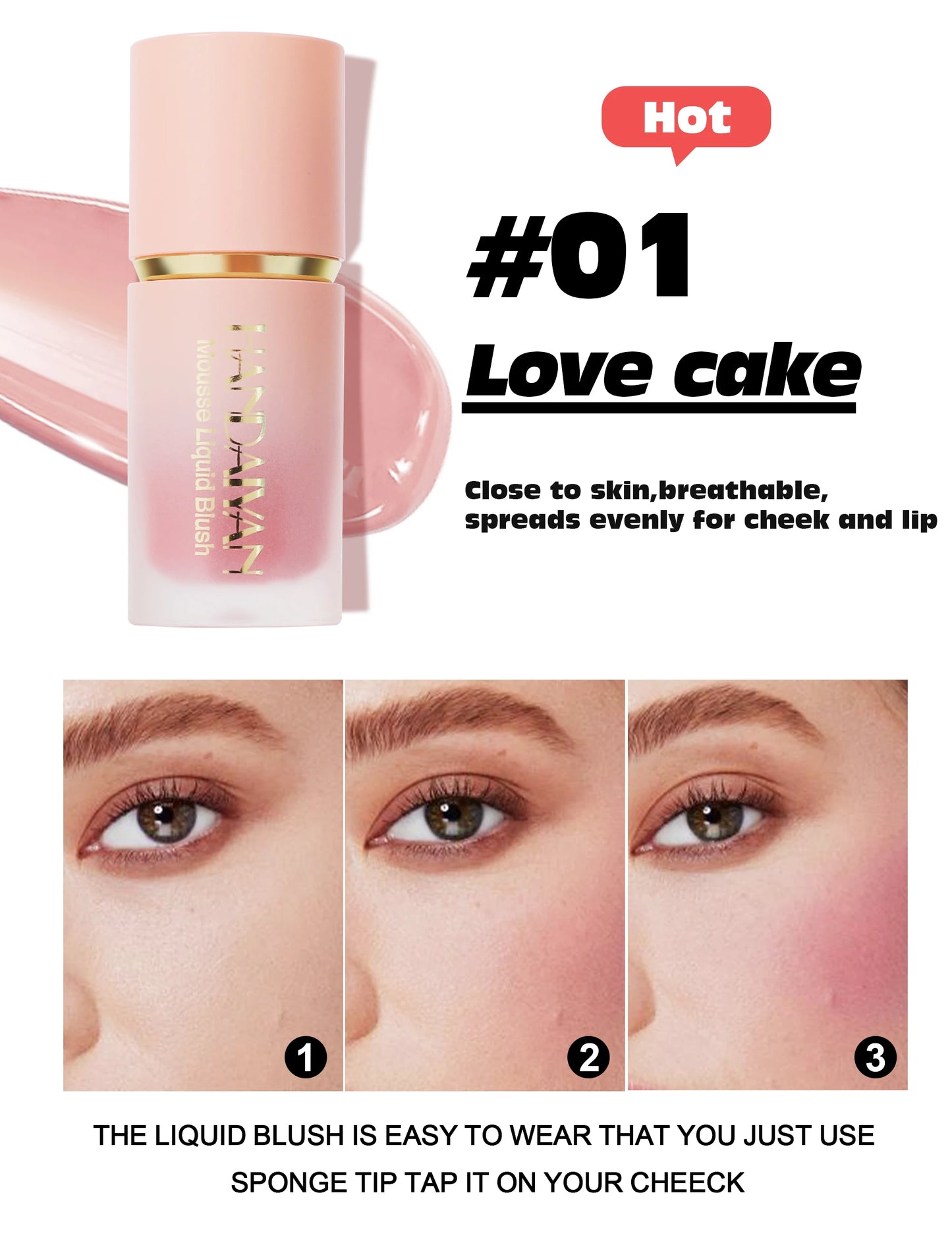 Handaiyan Matte Glitter Face Liquid Blusher Smooth Cheek Blush Highlighter Stick Rouge