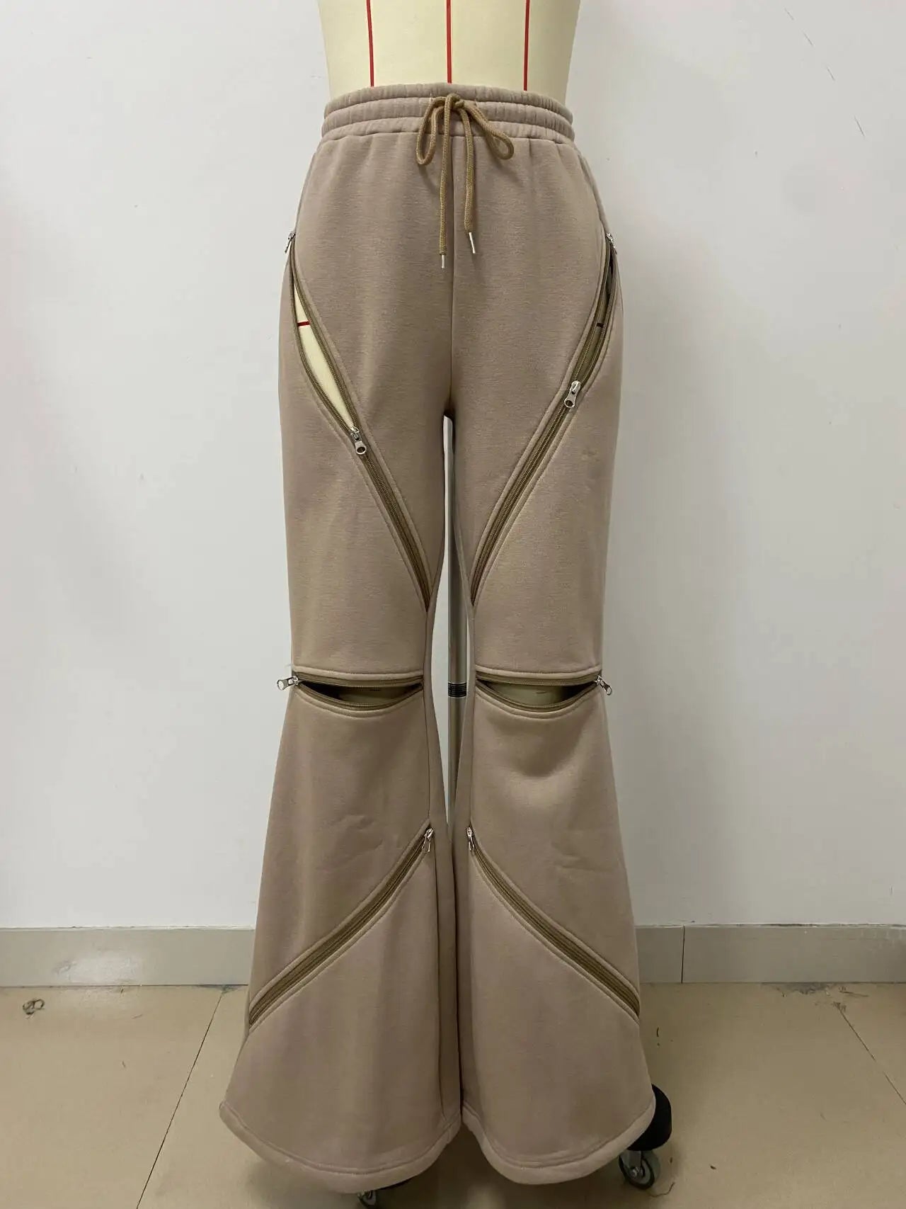 Basic Zipper Adjust Hole Women Wide Leg Loose Joggers Pants Fall Winter Active Loose Sporty Sweatpants