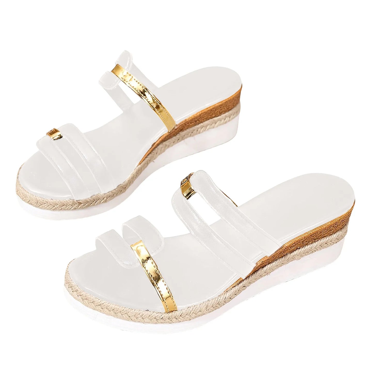 Casual Sandals For Women Dressy Comfortable Soft Leather Thick Soled Slope Woven Straw Sandals