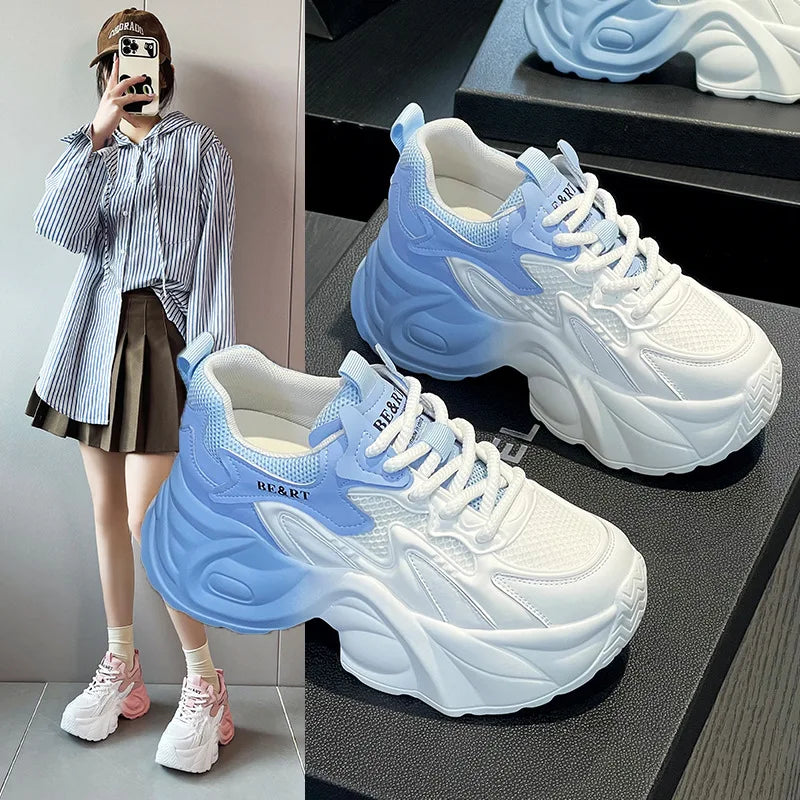 Air Mesh Genuine Leather Vulcanize High Brand Comfy Chunky Sneaker Loafer Platform Women Shoes