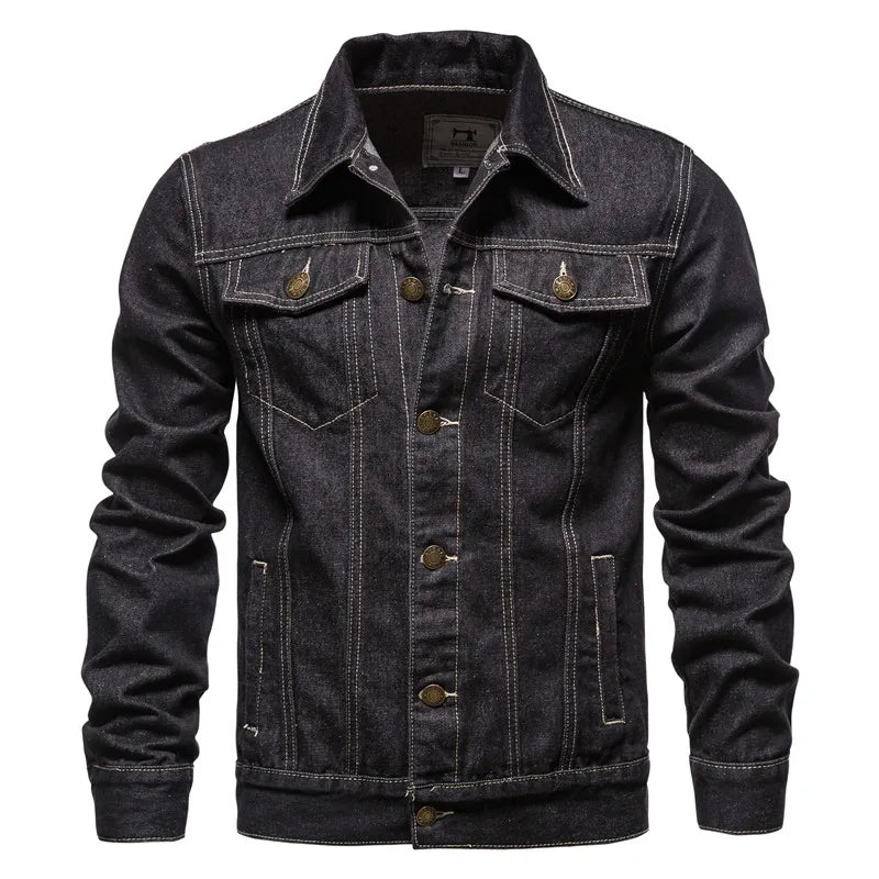 Solid Denim Jackets Motorcycle Vintage Jeans Slim Fit Cotton Casual