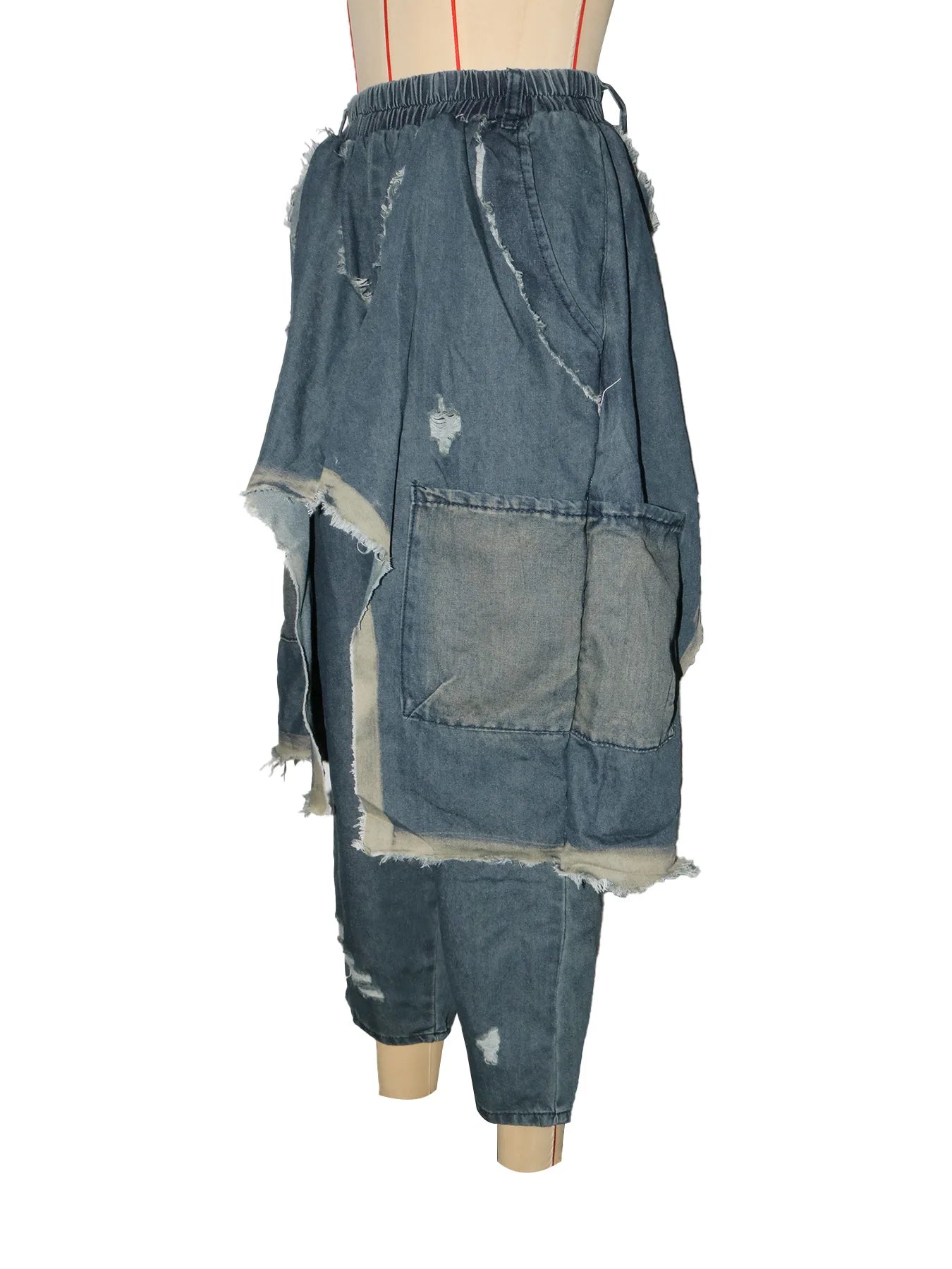 Women Streetwear Ripped Out Hole Denim Pants Loose Safari Style Cargo Harem