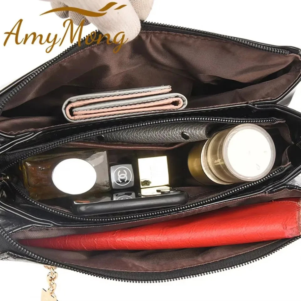 3 Layers Women Handbag Purses Luxury Designer Patent Leather Shoulder Messenger