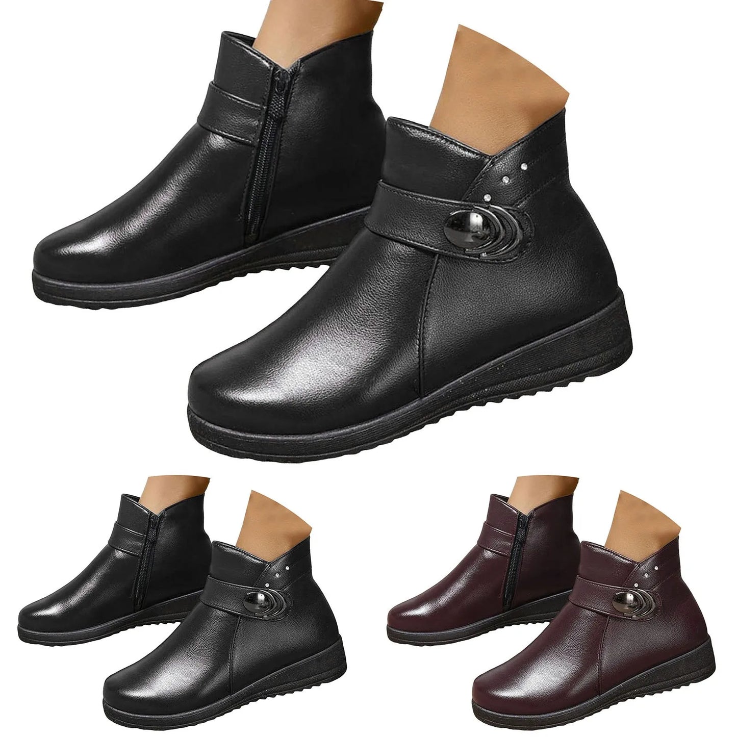 Square Heel Pu Boot Plus Size Comfortable Round Toe Ankle Boots Low Heel Brown / 36 / United States Brown / 37 / United States