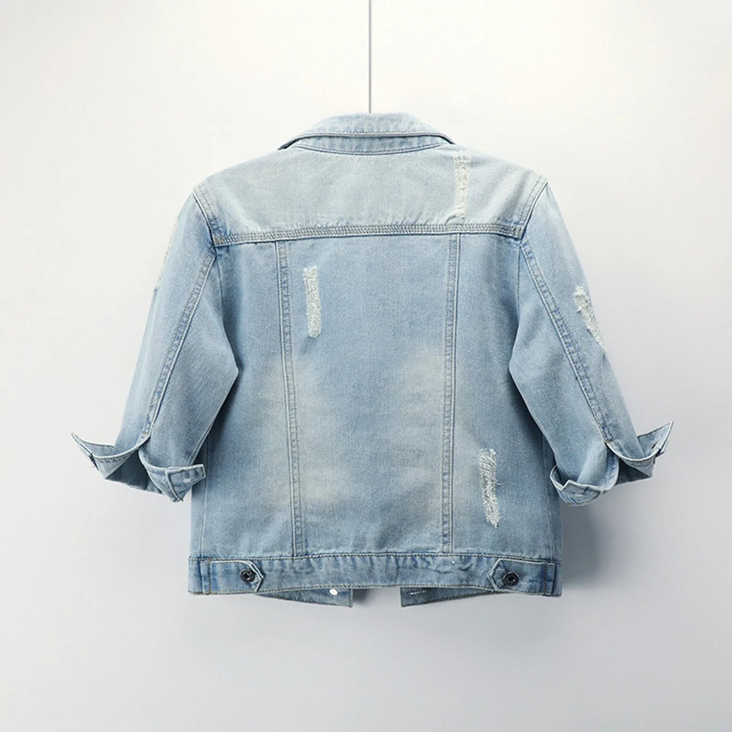 Women Cropped Coats 3/4 Sleeve Retro Short Denim Jackets Light Blue Jeans Coat